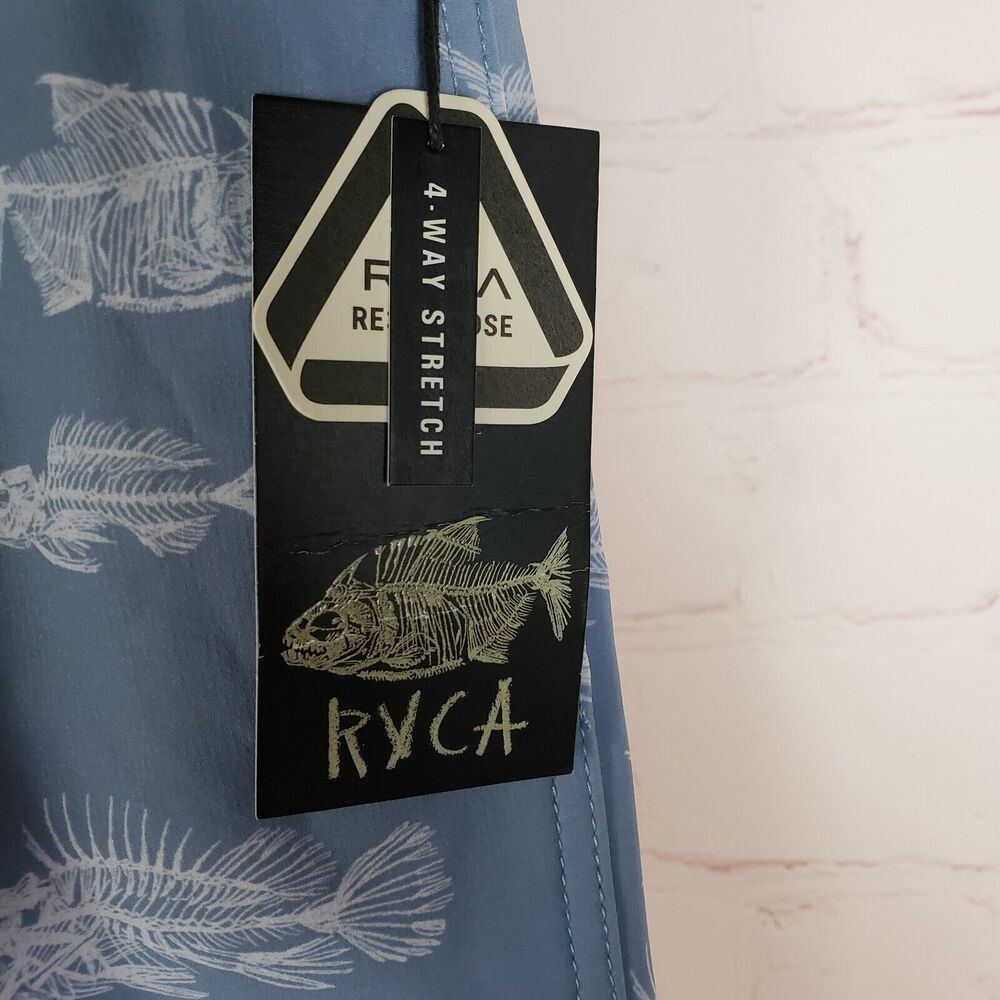 NEW RVCA Mens Horton Fish Elastic Short XL Blue Swim Surf Casual 7" Inseam - Picture 6 of 15